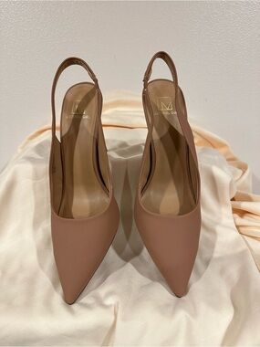 Material Girl Tan-Taupe Pointed Toe Slingback Heels